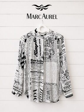MARC AUREL – Black & White Graphic Print Blouse – Size 42